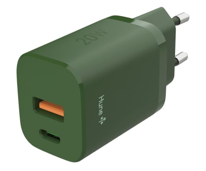 Ładowarka do smartfonów Hune Ładowarka sieciowa GaN 20W USB-C + USB-A Forest Green